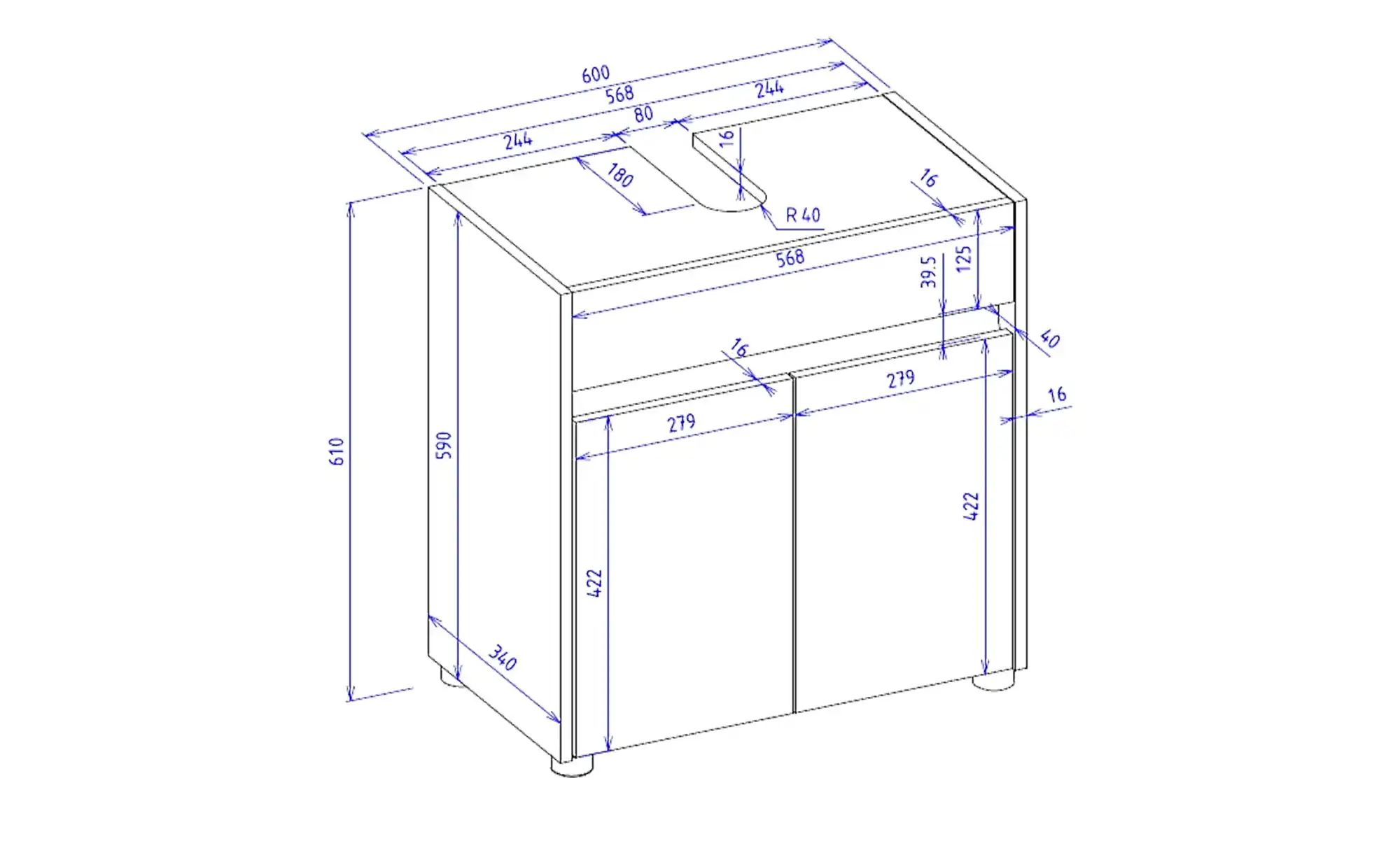 Waschbeckenunterschrank  Colpinsee ¦ grau ¦ Maße (cm): B: 61 H: 61 T: 34.0 günstig online kaufen