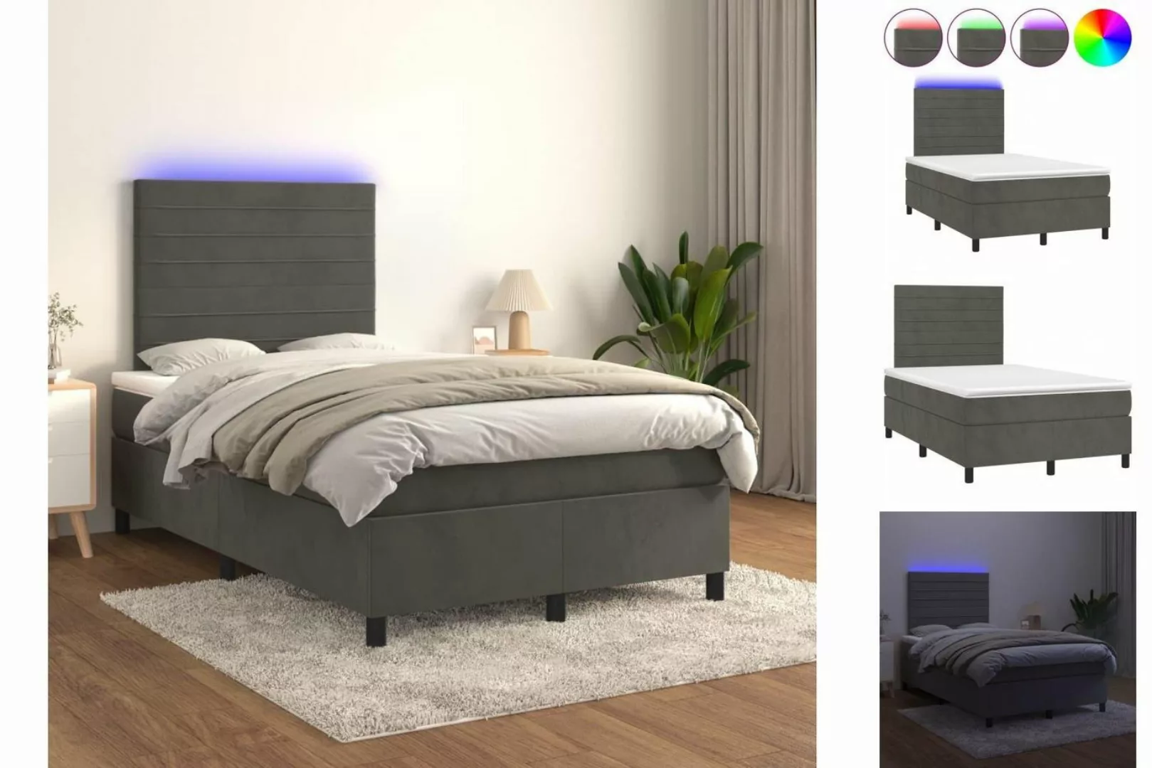 vidaXL Bettgestell Boxspringbett mit Matratze LED Dunkelgrau 120x200 cm Sam günstig online kaufen