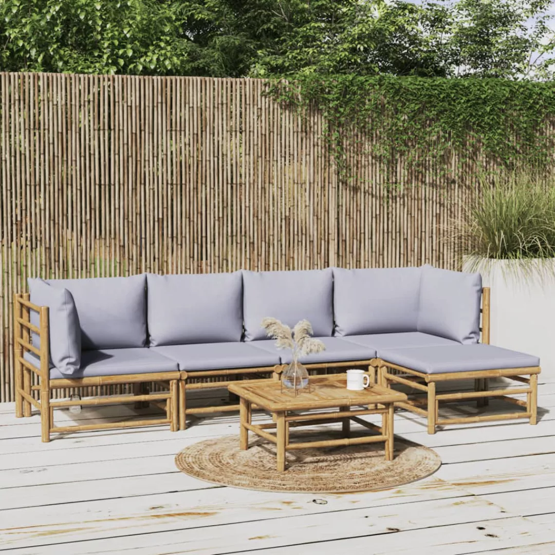 Vidaxl 6-tlg. Garten-lounge-set Mit Hellgrauen Kissen Bambus günstig online kaufen