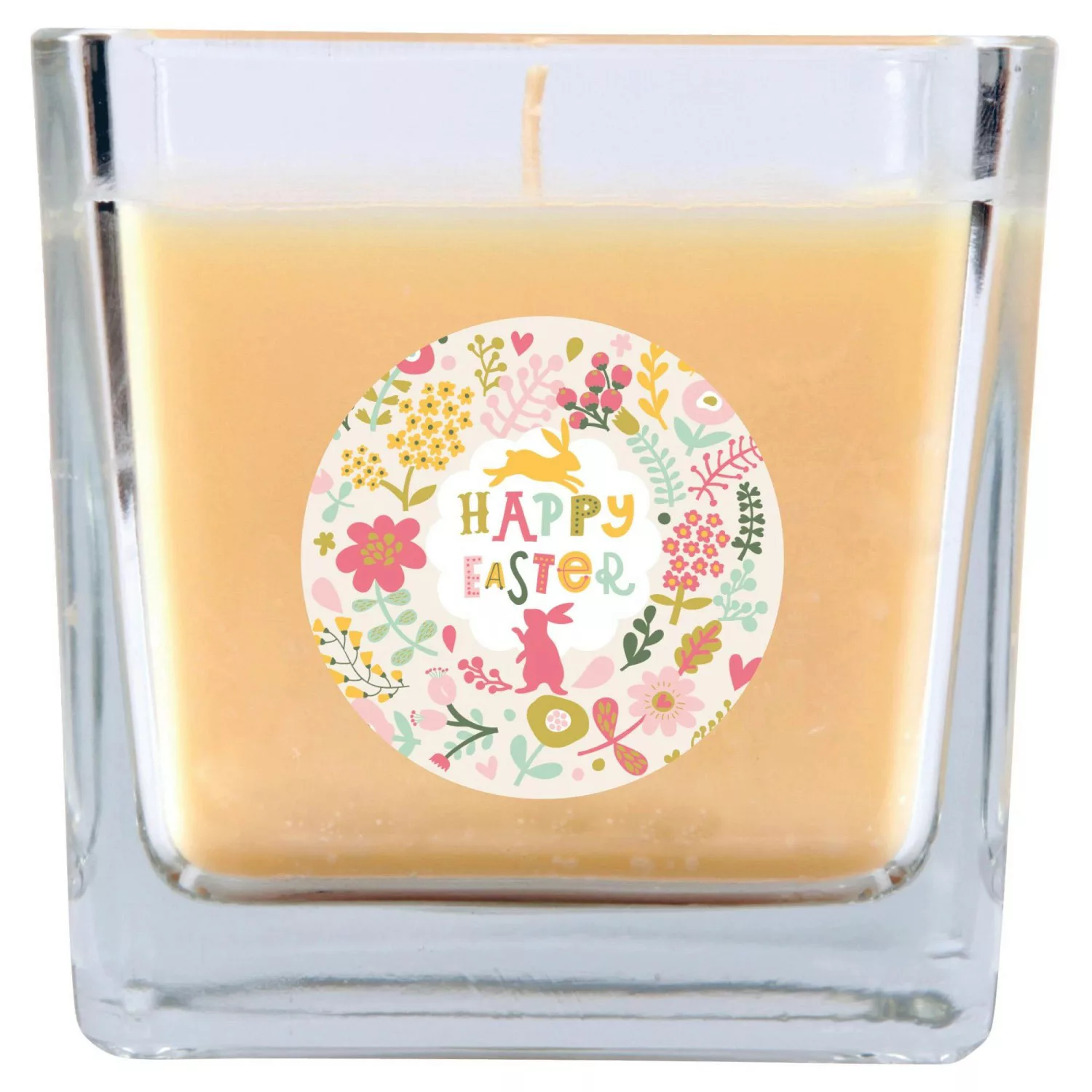 HS Candle Duftkerze & Glas Ostern Creme Viereck 50h Happy Easter Blumen günstig online kaufen