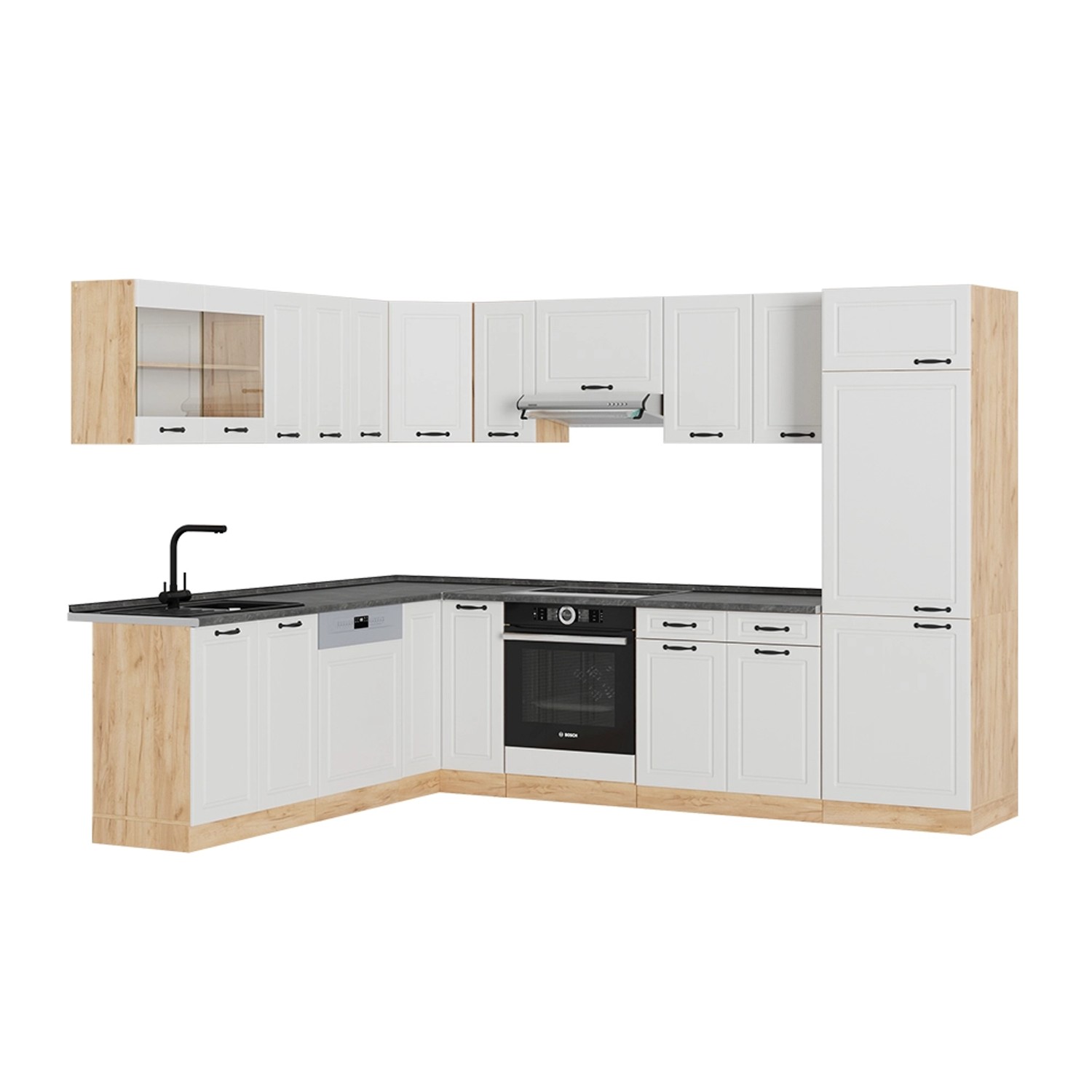 Vicco Winkelküche R-Line, Weiß Landhaus/Goldkraft Eiche, günstig online kaufen