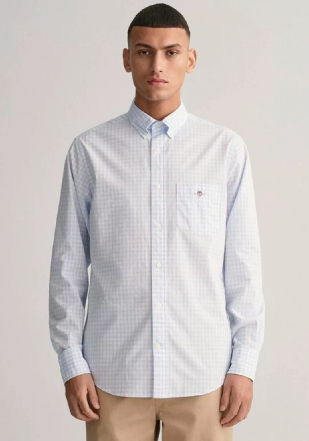 Gant Langarmhemd REG POPLIN GINGHAM SHIRT mit Logostickerei auf der Brust günstig online kaufen