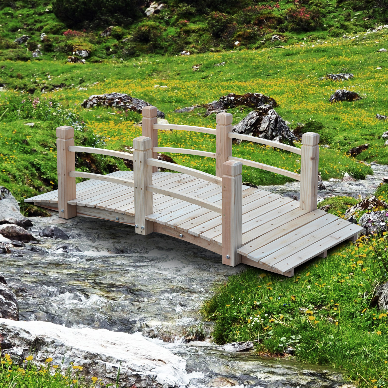 Outsunny Gartenbrücke Holzbrücke mit Geländer bis 180 kg aus Tannenholz für günstig online kaufen