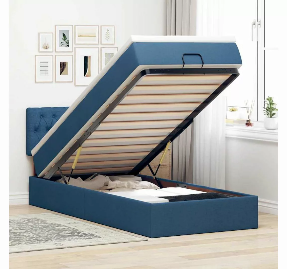 vidaXL Bett, Ottomane Bett mit Matratze & LEDs Blau 90x200 cm Stoff günstig online kaufen