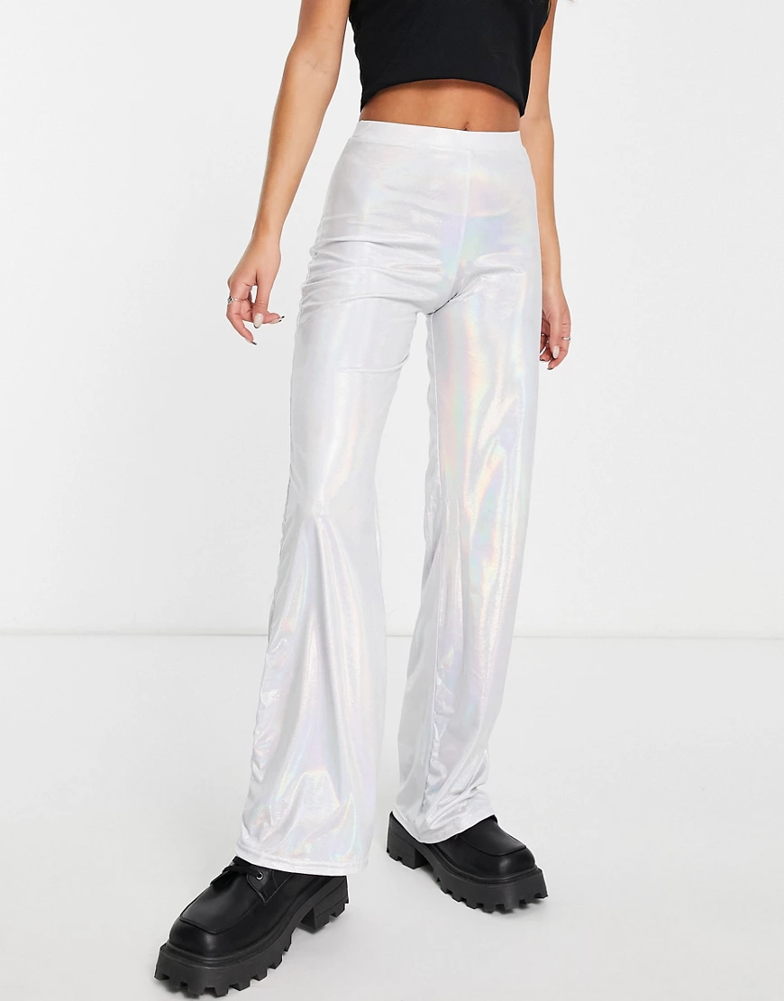 ASOS DESIGN – Dad-Hose in holografischem Silber günstig online kaufen