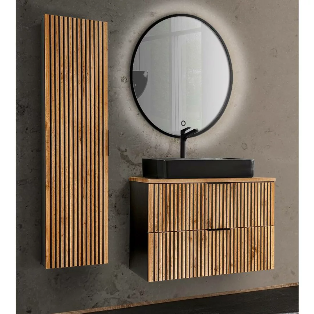 Badezimmer Set mit Waschtisch, Hochschrank, Spiegel XANTEN-56 in anthrazit günstig online kaufen