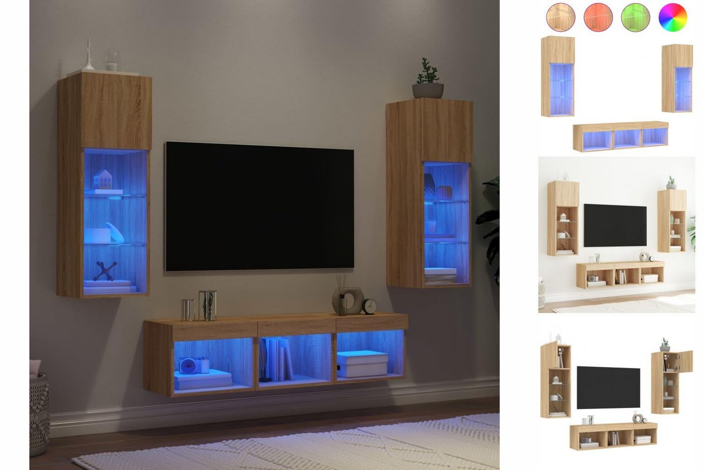 vidaXL TV-Schrank 5-tlg Wohnwand mit LED-Beleuchtung Sonoma-Eiche Holzwerks günstig online kaufen