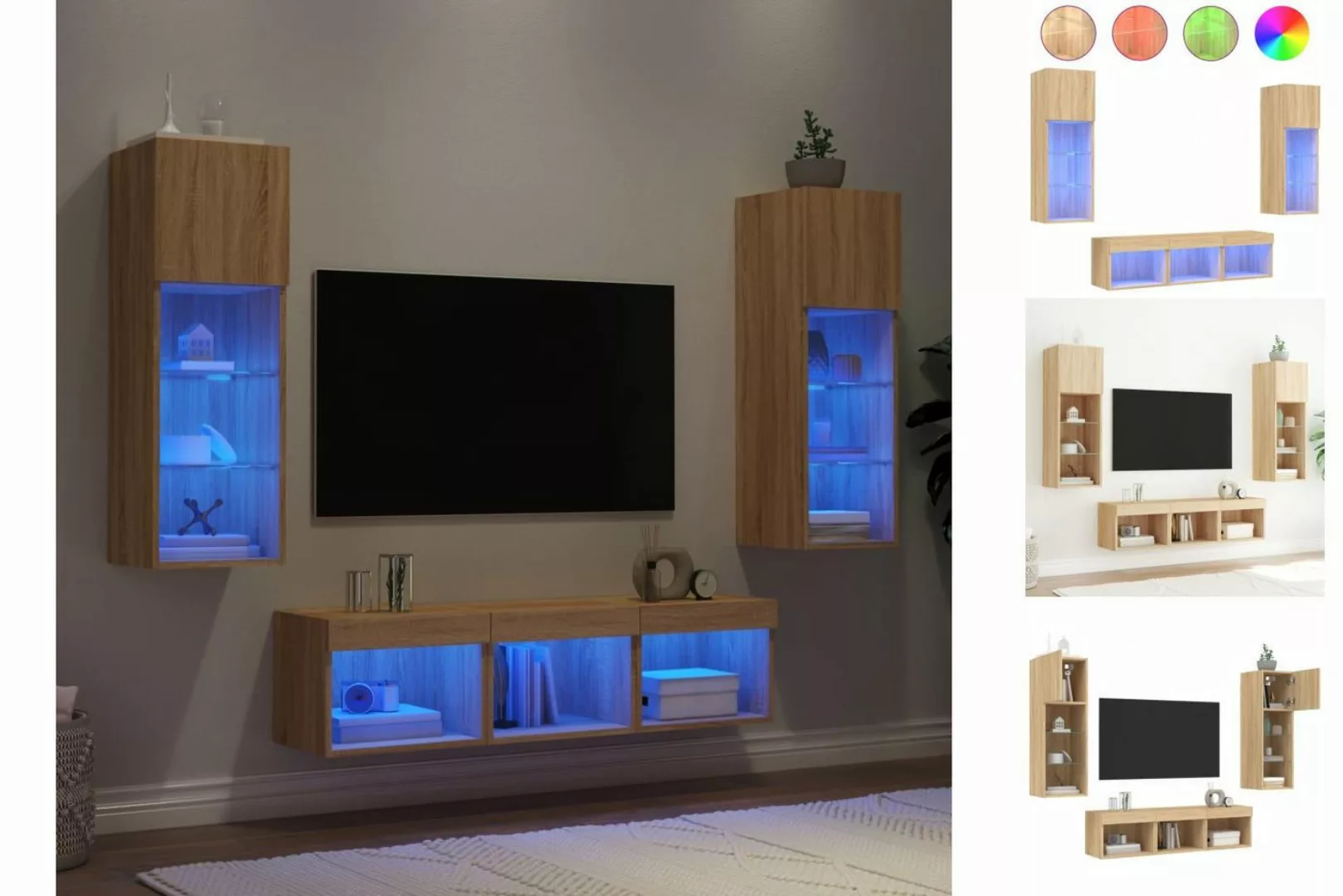vidaXL TV-Schrank 5-tlg Wohnwand mit LED-Beleuchtung Sonoma-Eiche Spanplatt günstig online kaufen