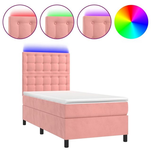 vidaXL Boxspringbett Boxspringbett mit Matratze LED Rosa 100x200 cm Samt Be günstig online kaufen