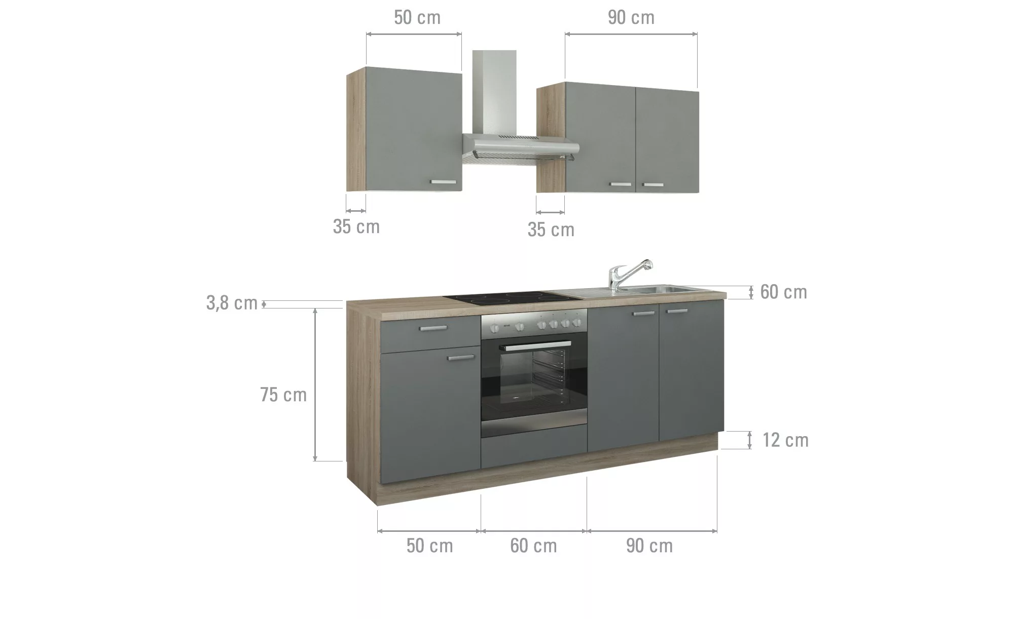 Küchenzeile mit Elektrogeräten  Binz ¦ grau ¦ Maße (cm): B: 200 Küchen-onli günstig online kaufen