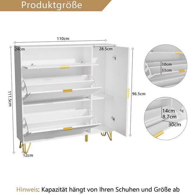 FUROKOY Schuhschrank (Schuhregal mit 2 Klappen und 2 Türen, Weiß Schuhkippe günstig online kaufen