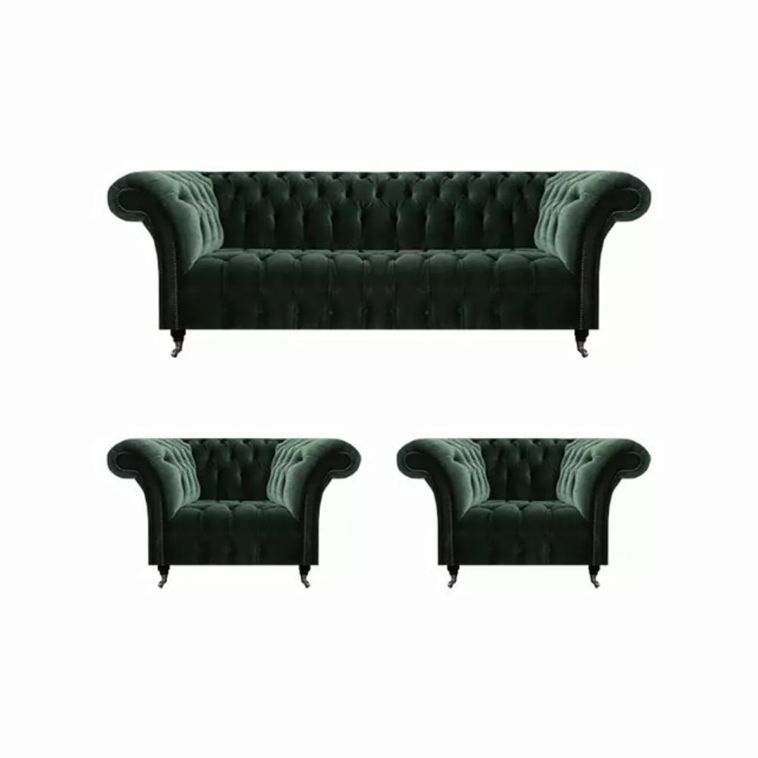 JVmoebel Chesterfield-Sofa Luxus Komplett Schwarz Sofa Dreisitzer Textil 2x günstig online kaufen