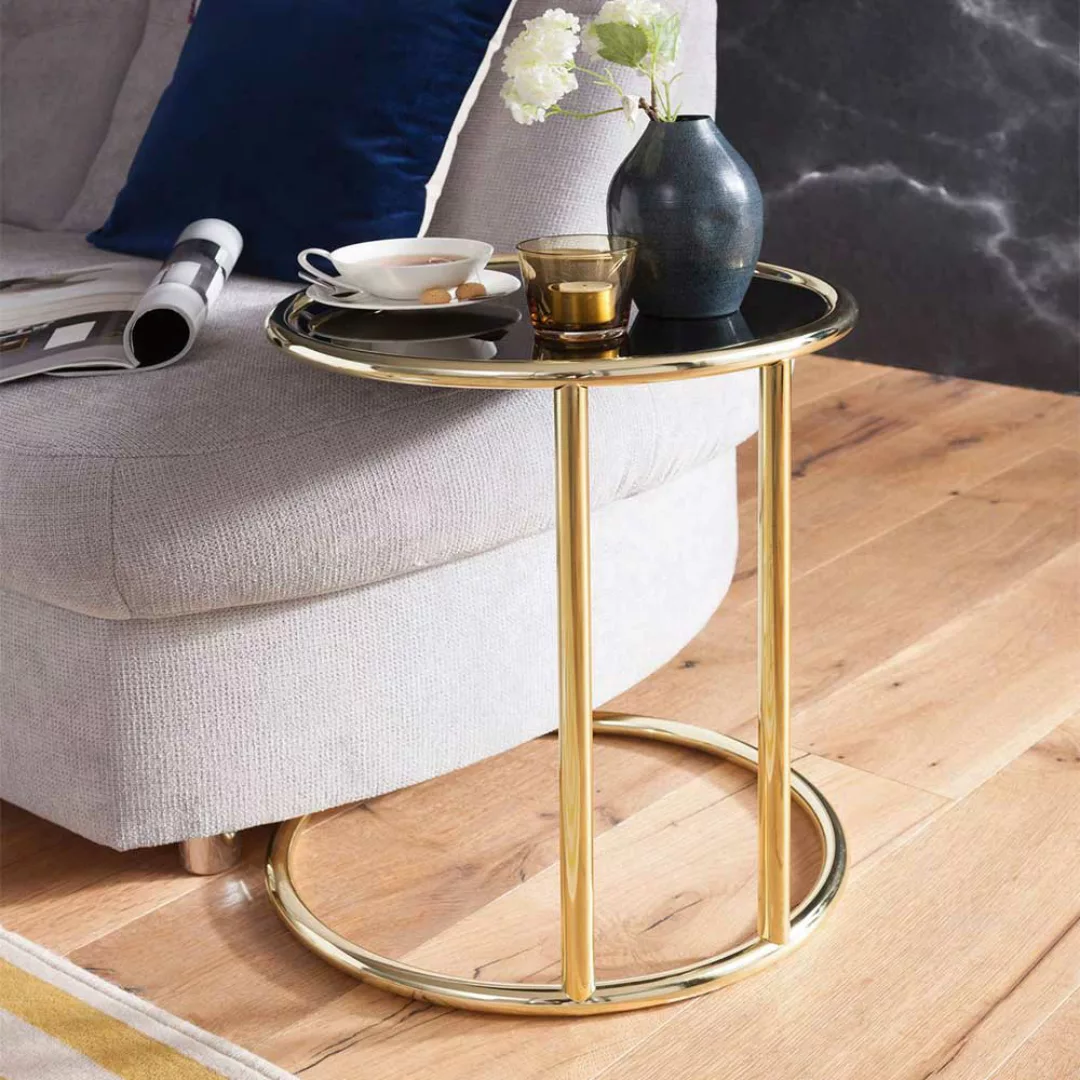 Sofa Anstelltisch mit schwarzer Glasplatte Stahlgestell in Goldfarben günstig online kaufen
