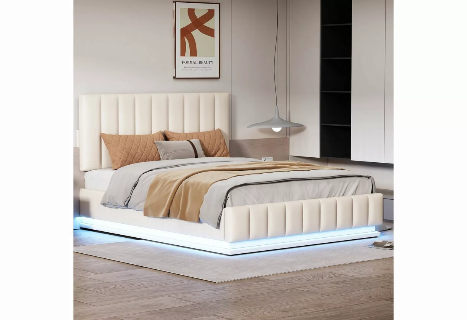 WISHDOR Polsterbett Doppelbett mit höheverstellbarem Polsterkopfteil (140 x günstig online kaufen