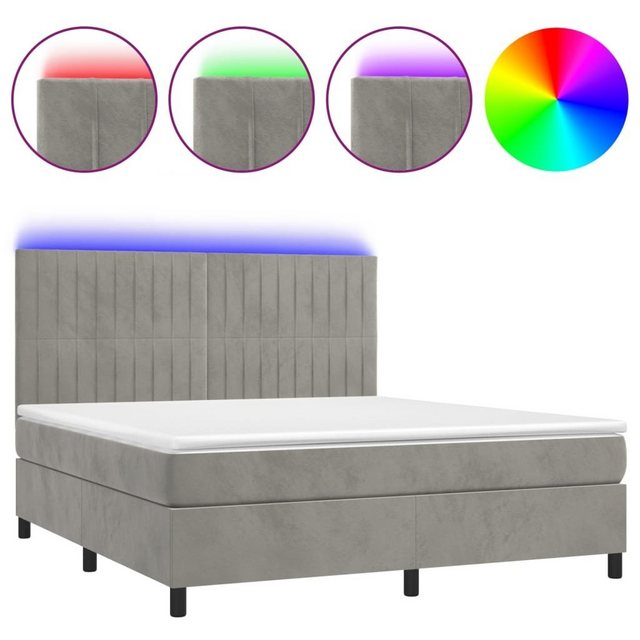 vidaXL Bettgestell Boxspringbett mit Matratze LED Hellgrau 180x200 cm Samt günstig online kaufen