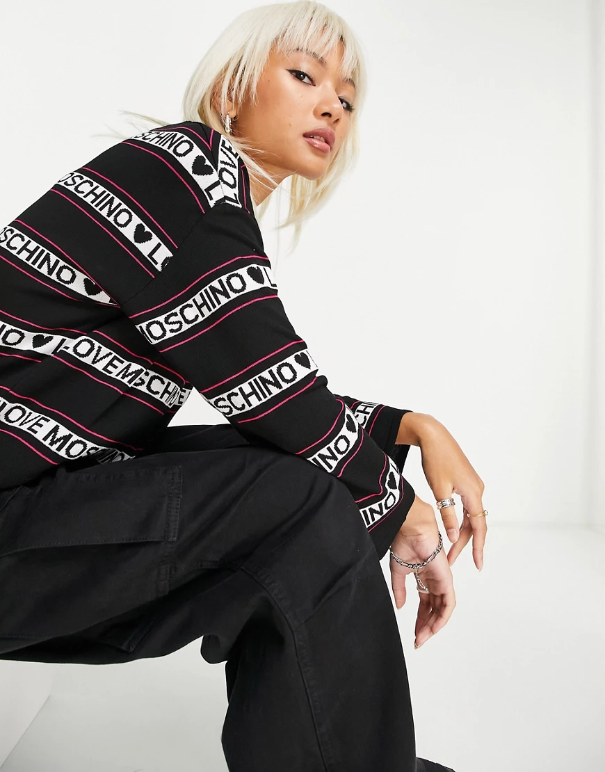 Love Moschino – Pullover in Schwarz mit Logostreifen günstig online kaufen