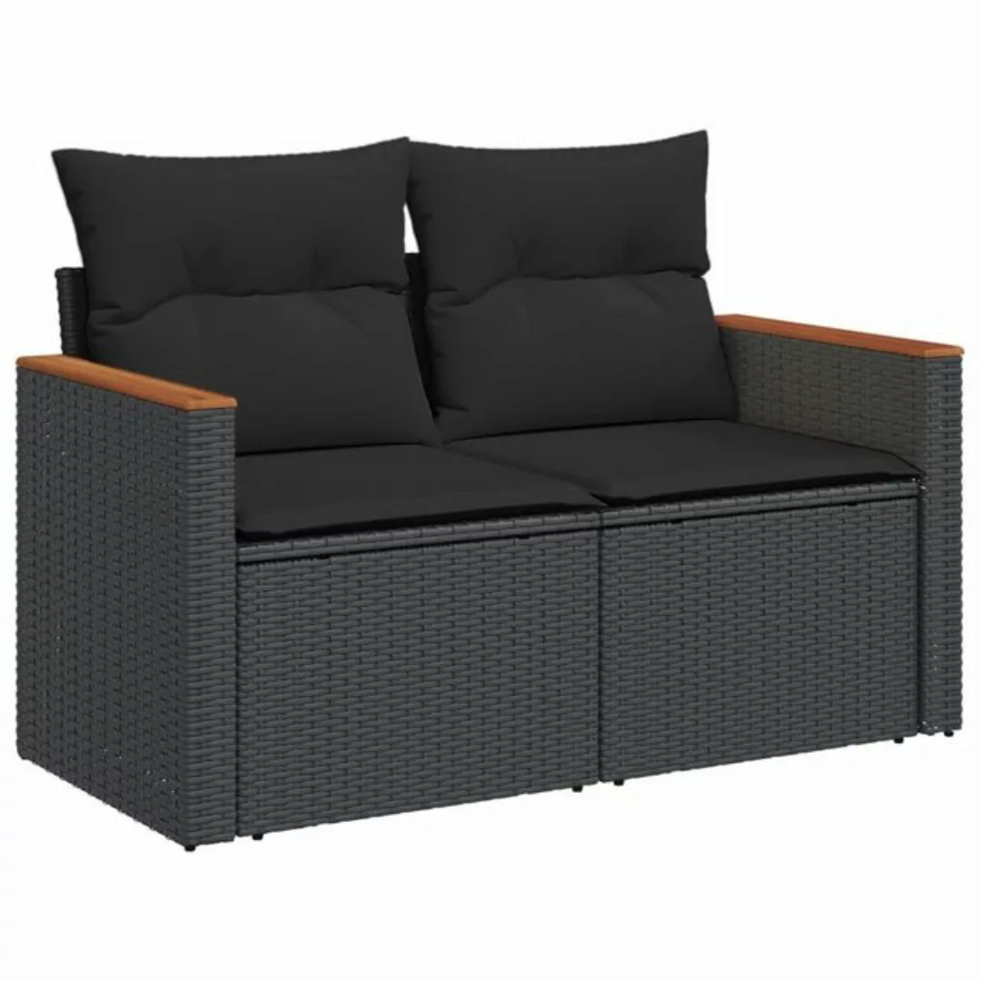 vidaXL Sofa, Gartensofa mit Kissen 2-Sitzer Schwarz Poly Rattan günstig online kaufen