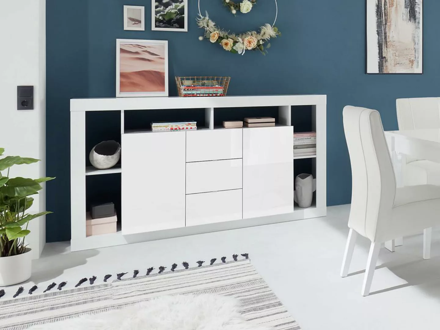 Sideboard mit 2 Türen & 3 Schubladen - Weiß lackiert - BALKA günstig online kaufen