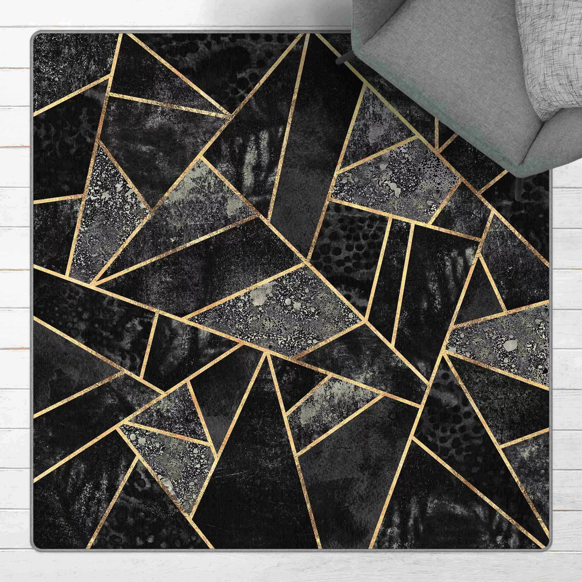 Teppich Graue Dreiecke Gold günstig online kaufen