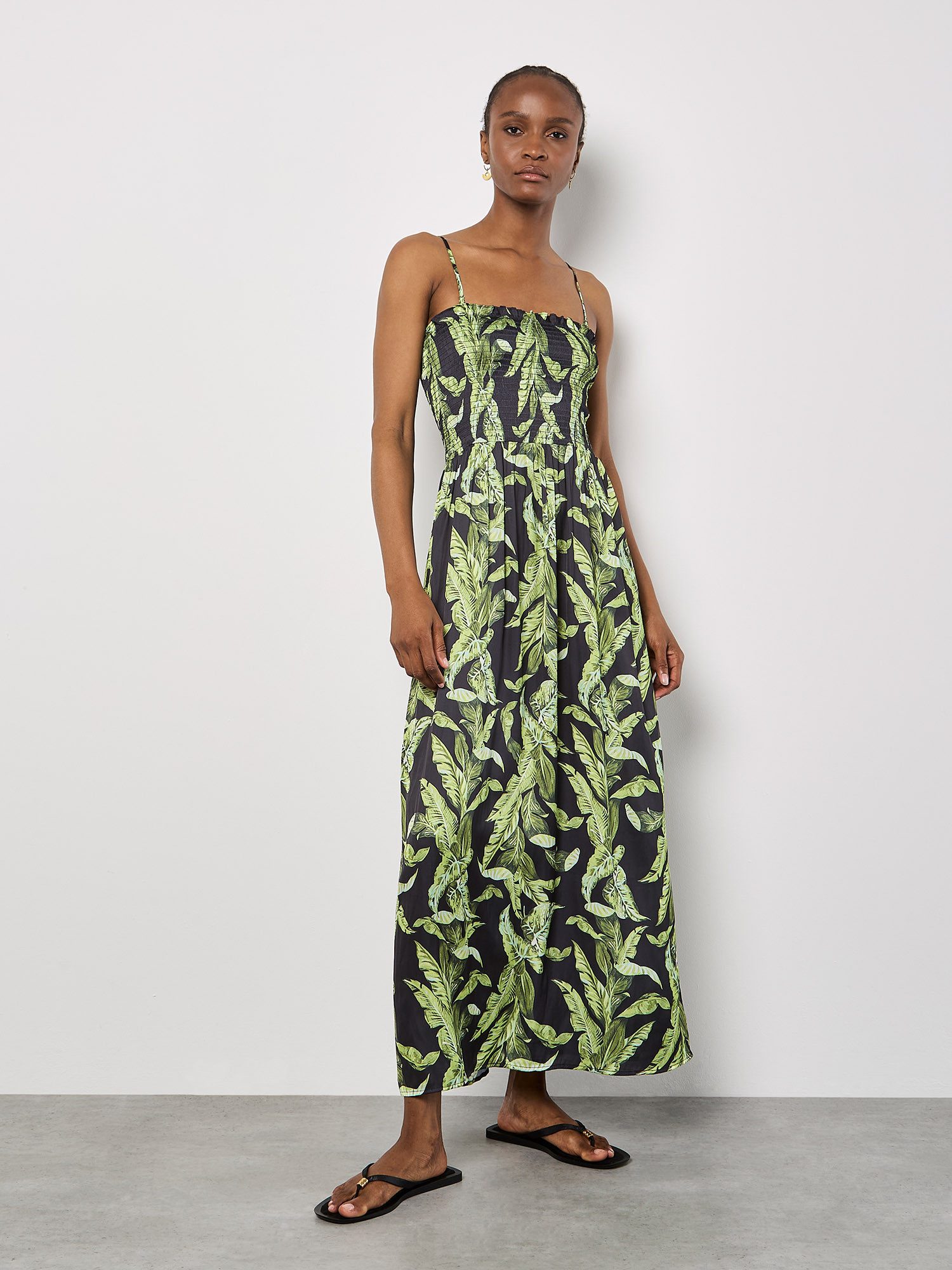 Apricot Maxikleid Tropical Leaf Smokkleid, mit günstig online kaufen
