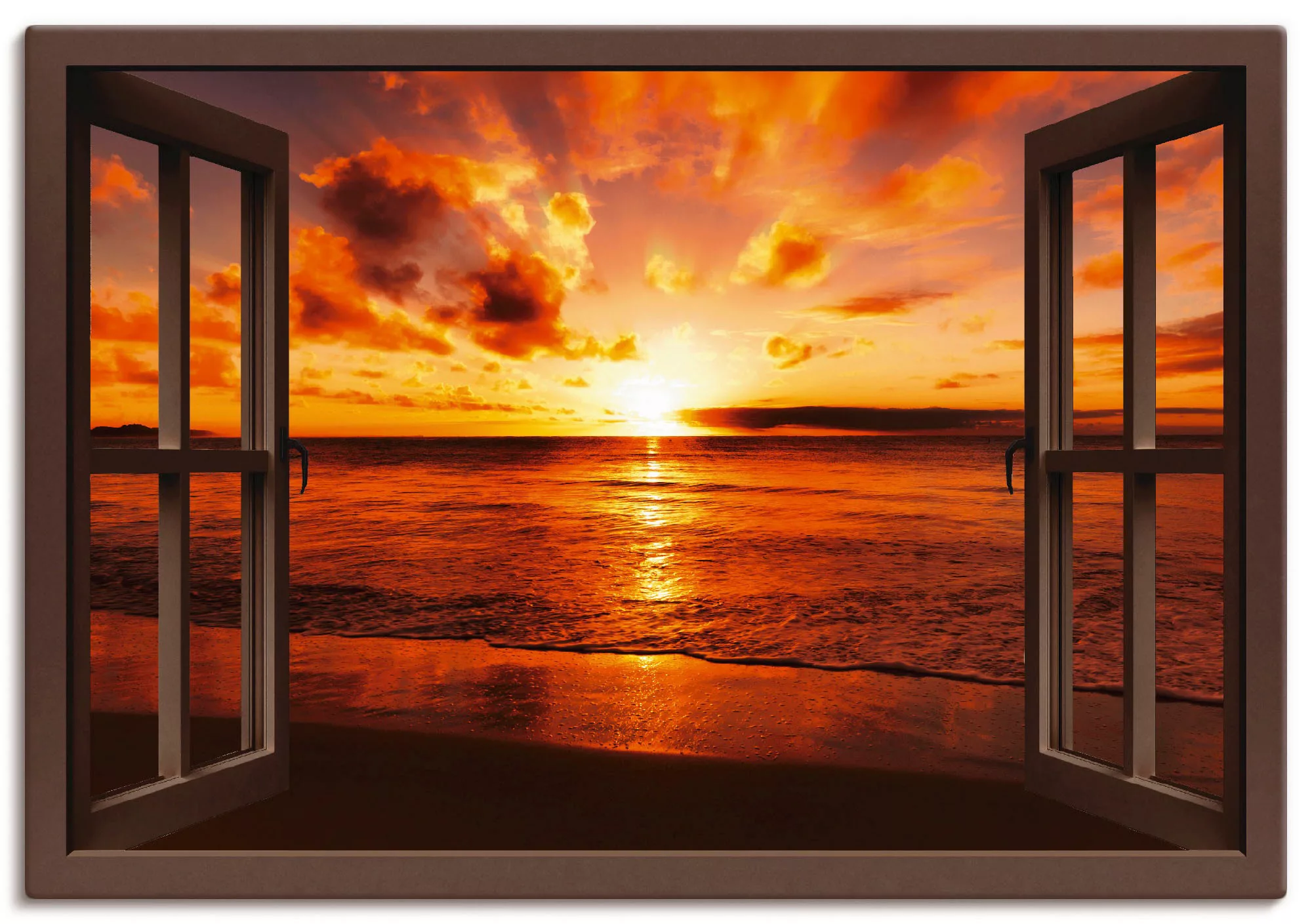 Artland Wandbild »Fensterblick Sonnenuntergang am Strand«, Fensterblick, (1 günstig online kaufen