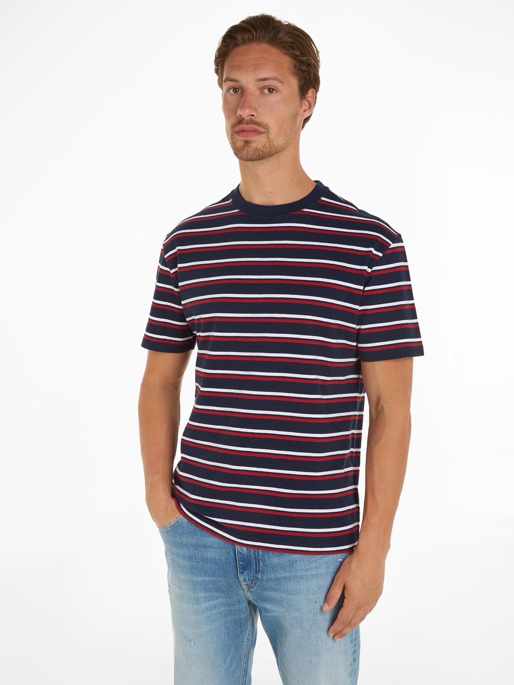 Tommy Jeans T-Shirt TJM REG EASY STRIPE TEE mit mehrfarbigen Streifen günstig online kaufen