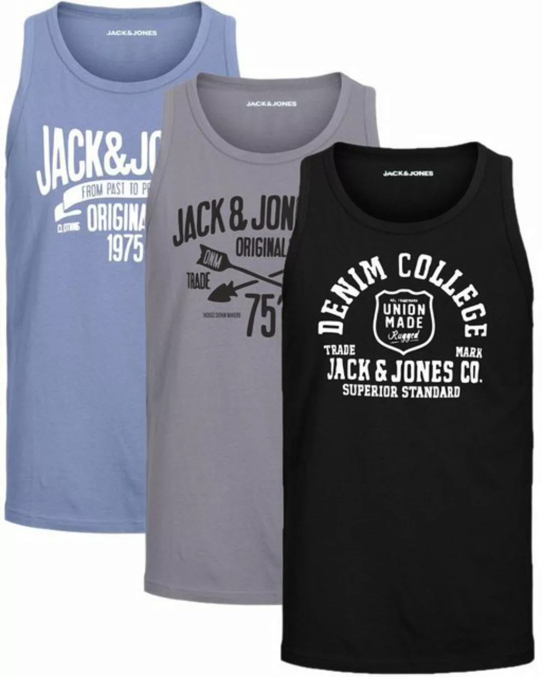 Jack & Jones Tanktop Bequemes Slimfit Shirt mit Printdruck (3er-Pack) unifa günstig online kaufen