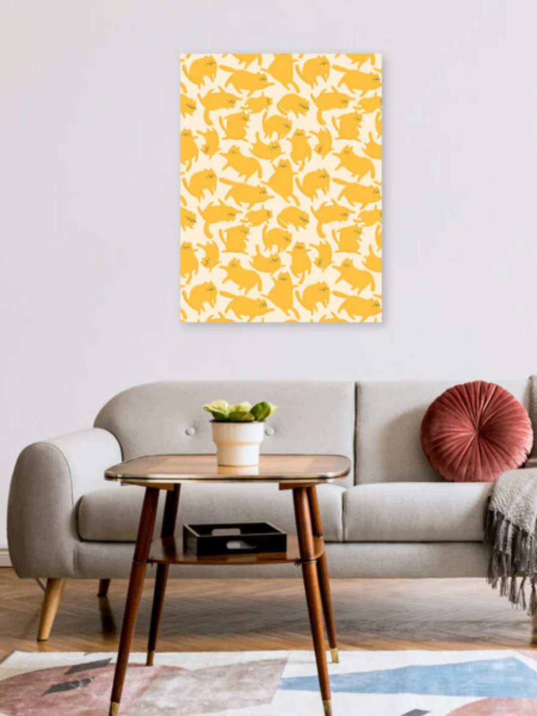 Poster / Leinwandbild - Yellow Cats Pattern günstig online kaufen