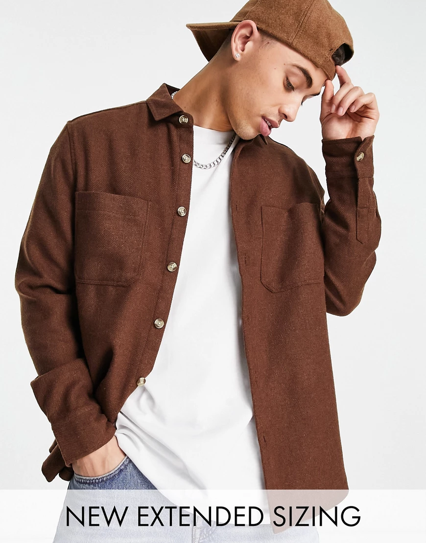 ASOS DESIGN – Hemdjacke aus Wollmischung in Braun günstig online kaufen