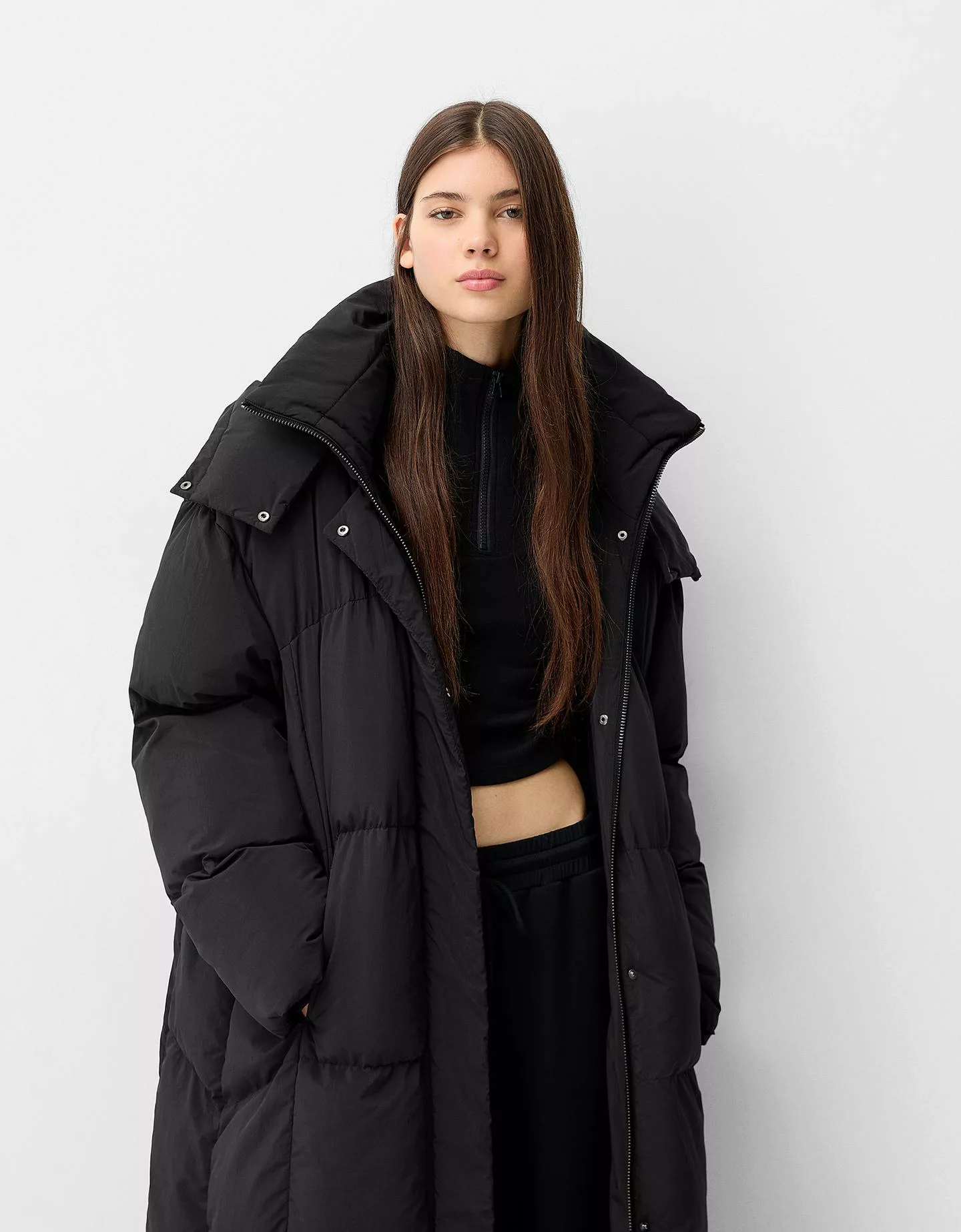 Bershka Langer Puffmantel Damen Xs Schwarz günstig online kaufen