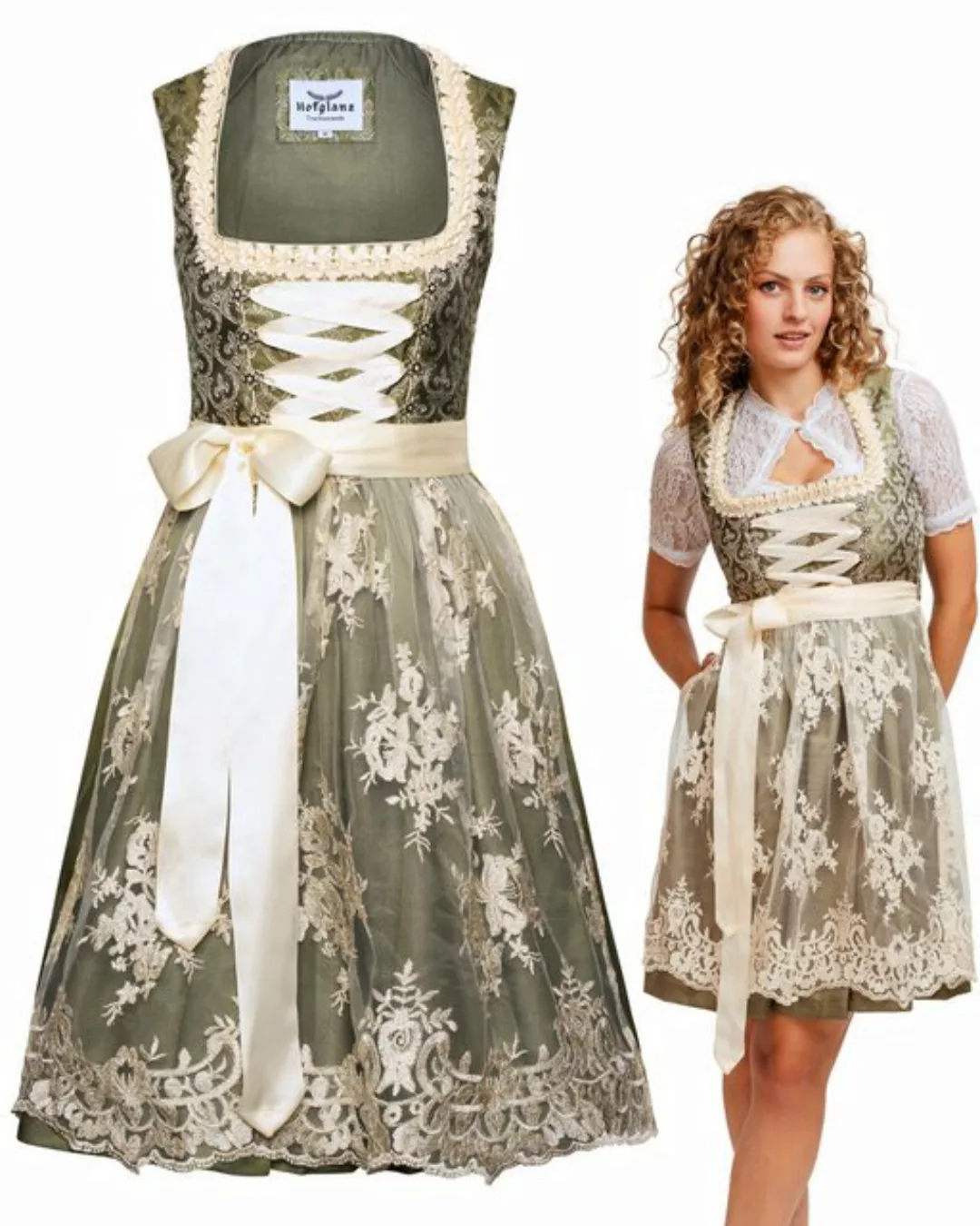 HOFGLANZ Dirndl Traditionelles Dirndl in Grün & Beige - Elegantes Trachtenk günstig online kaufen