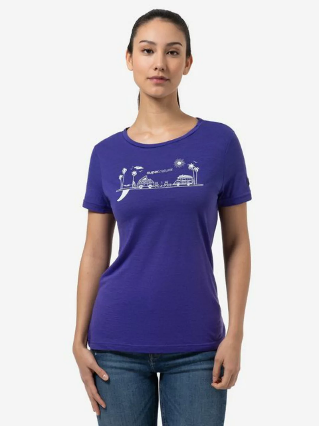 SUPER.NATURAL T-Shirt für Damen, Merino ALL ON BOARD Palmen Motiv, casual günstig online kaufen