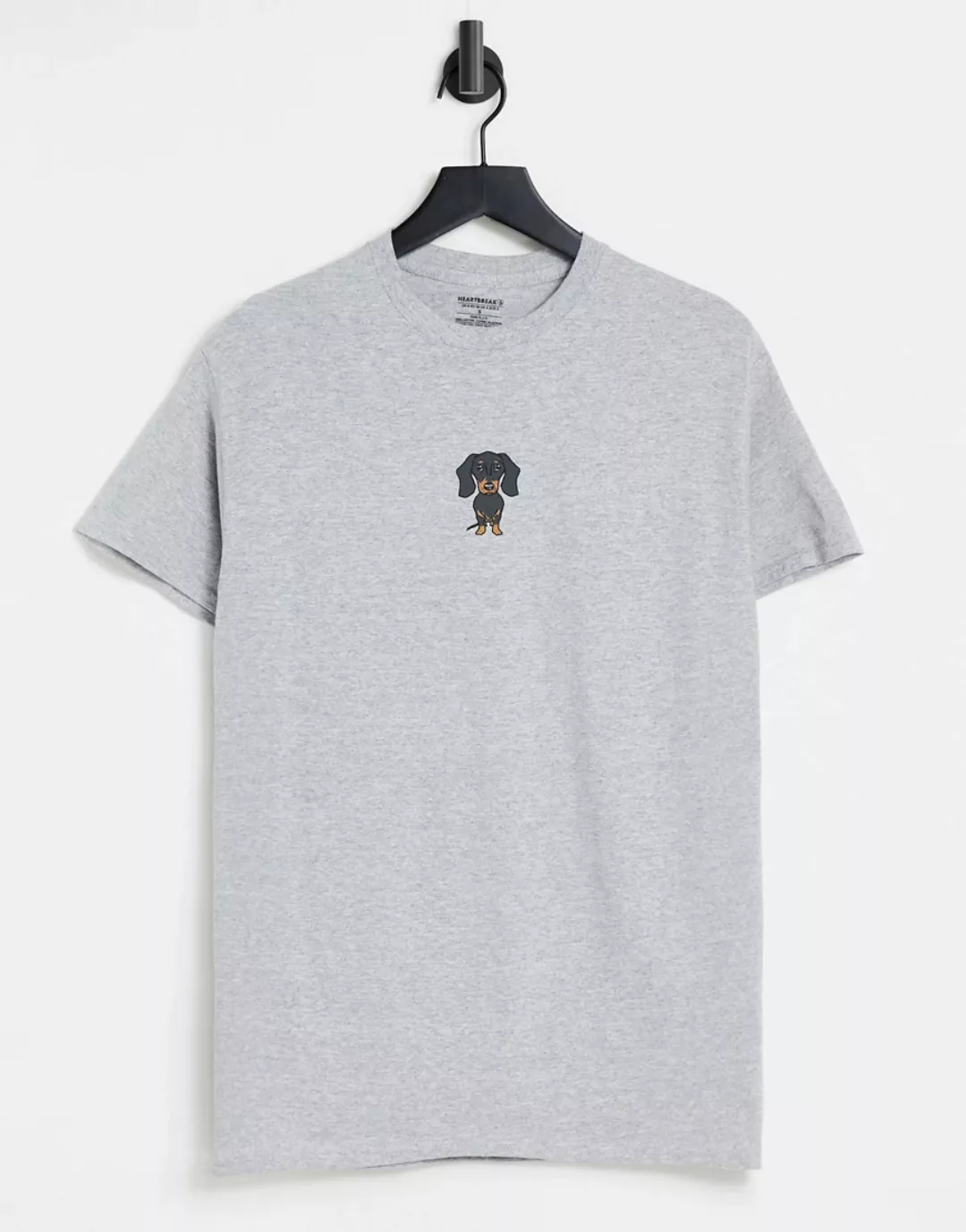 Heartbreak – T-Shirt mit Dackel-Grafikprint-Grau günstig online kaufen