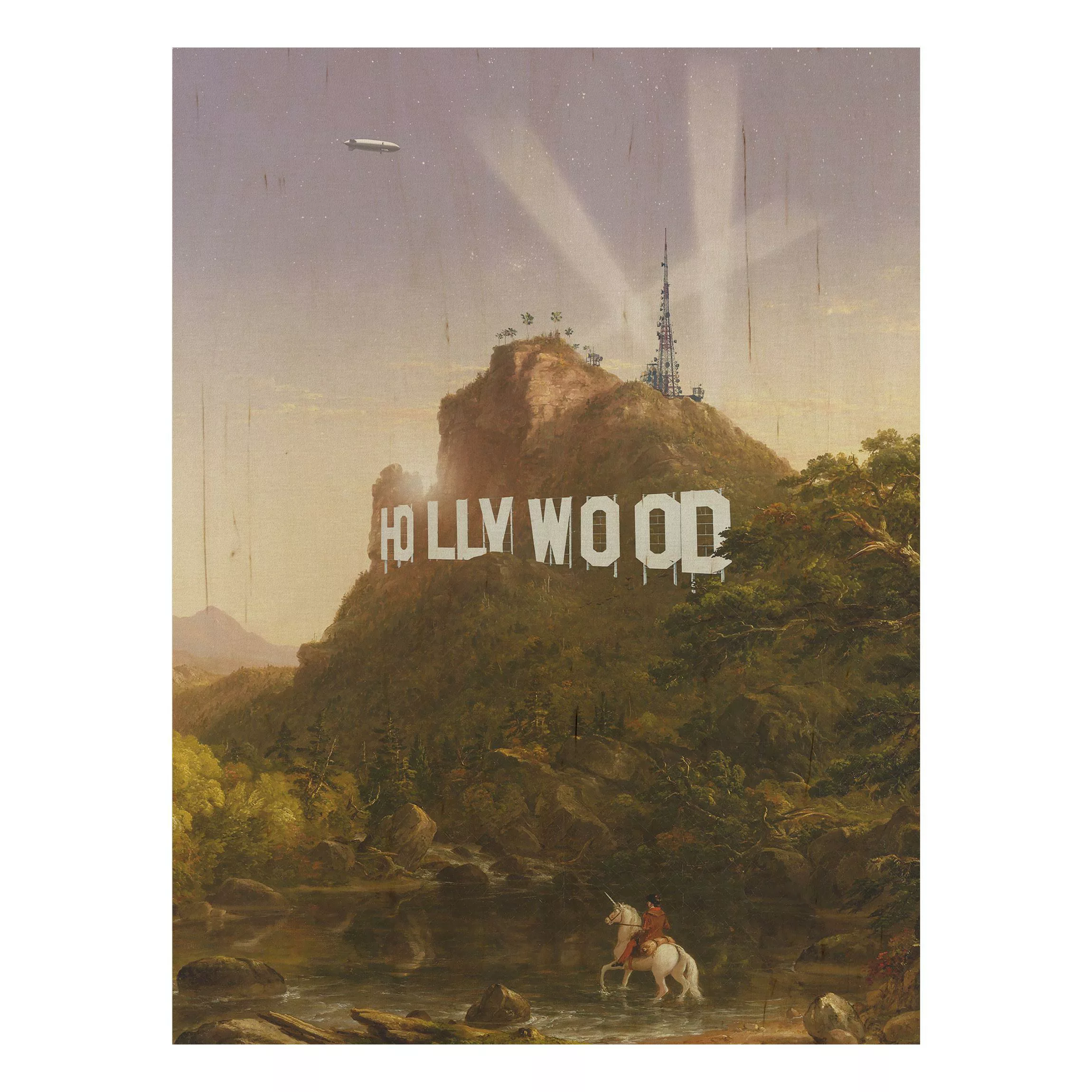 Holzbild Natur & Landschaft - Hochformat 3:4 Gemälde Hollywood günstig online kaufen