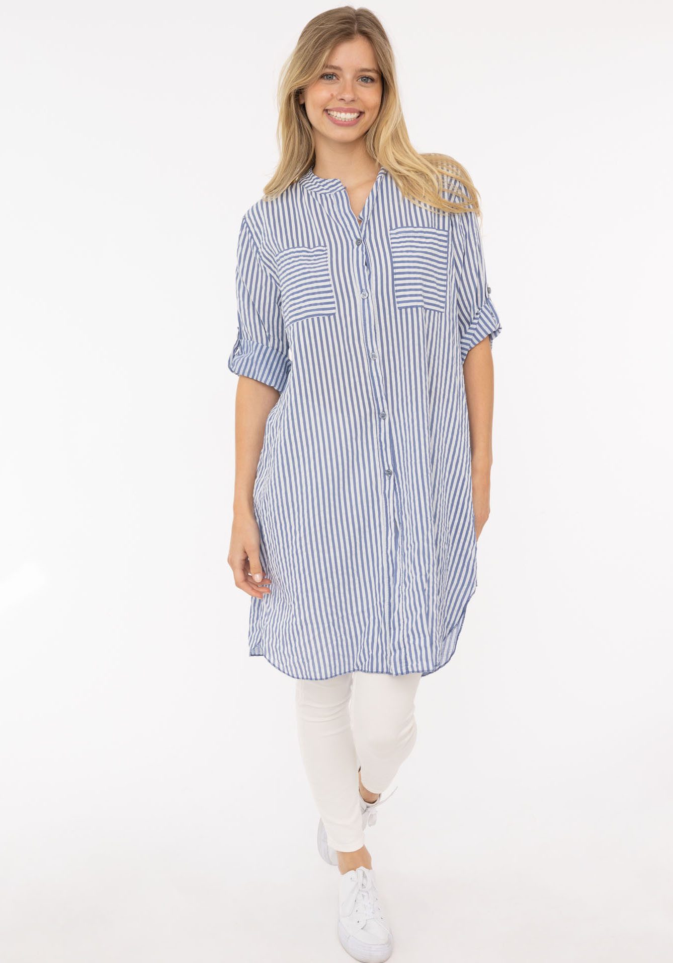 Zwillingsherz Longbluse ""Kida"", One Size, Streifen, Knopfleiste, Brusttas günstig online kaufen