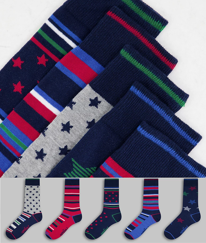 Original Penguin – 5er-Pack Socken in Marineblau und Sternenprint günstig online kaufen