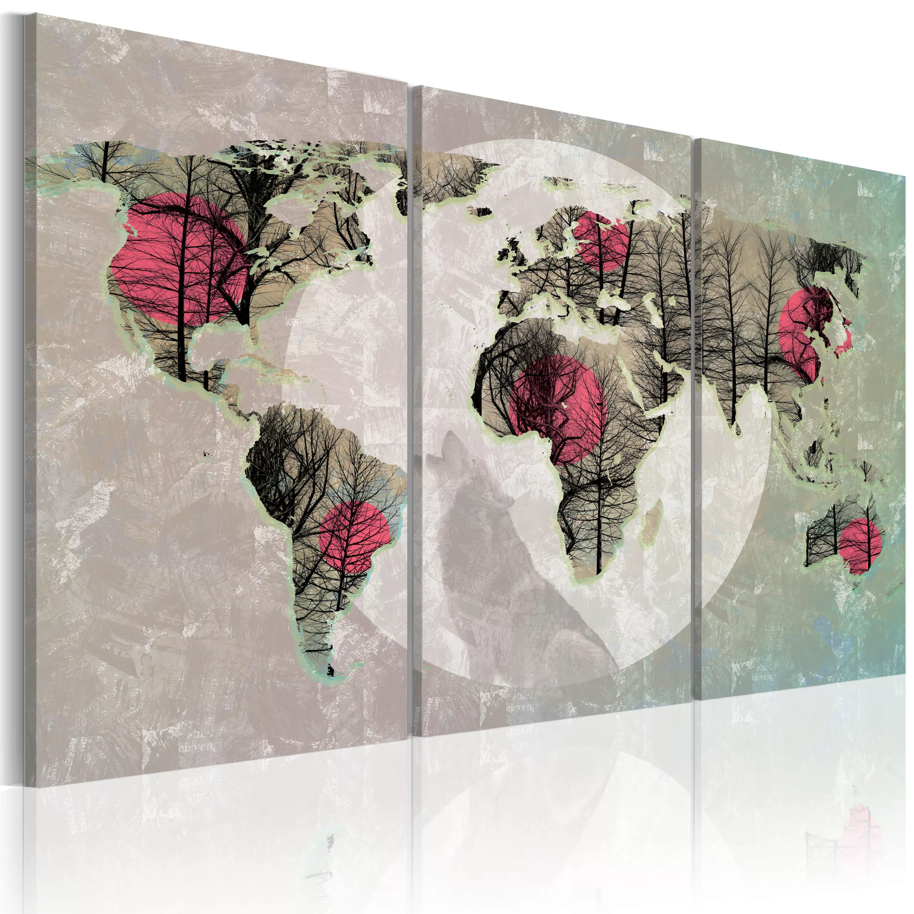 Wandbild - Weltkarte: Vollmond - Triptychon günstig online kaufen