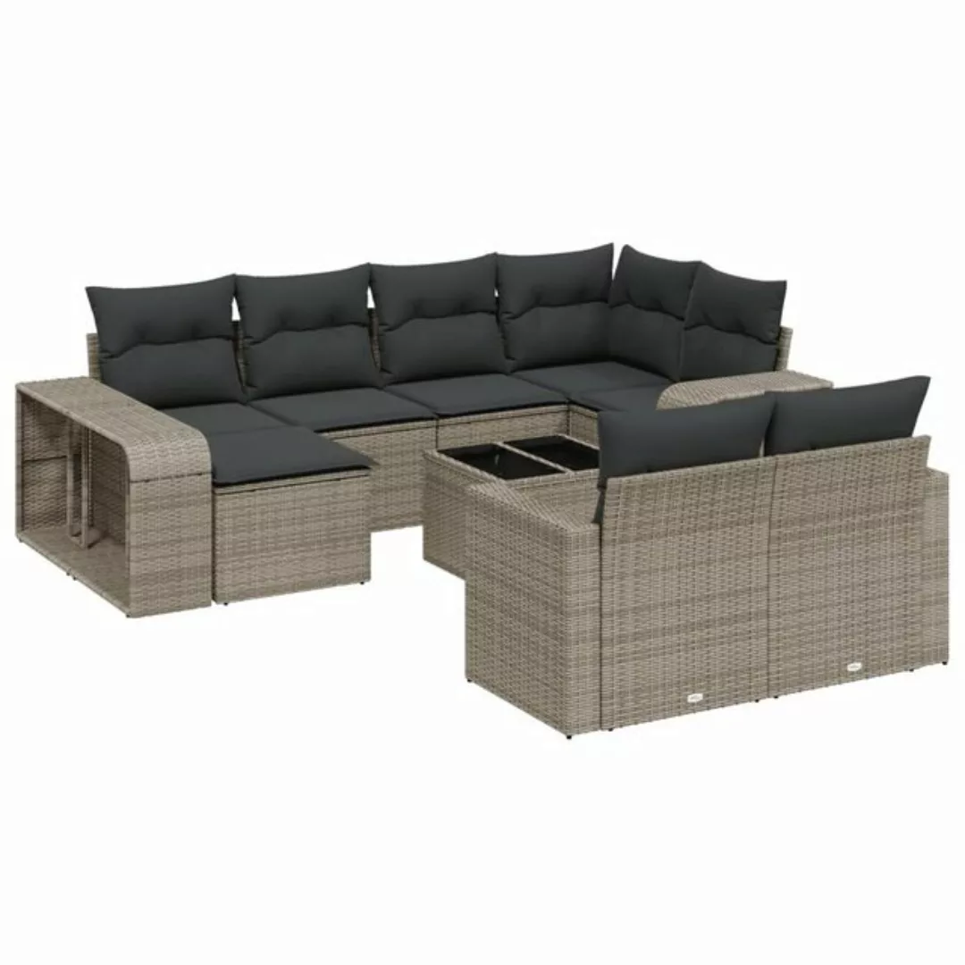 vidaXL Sofaelement 11-tlg. Garten-Sofagarnitur mit Kissen Grau Poly Rattan günstig online kaufen