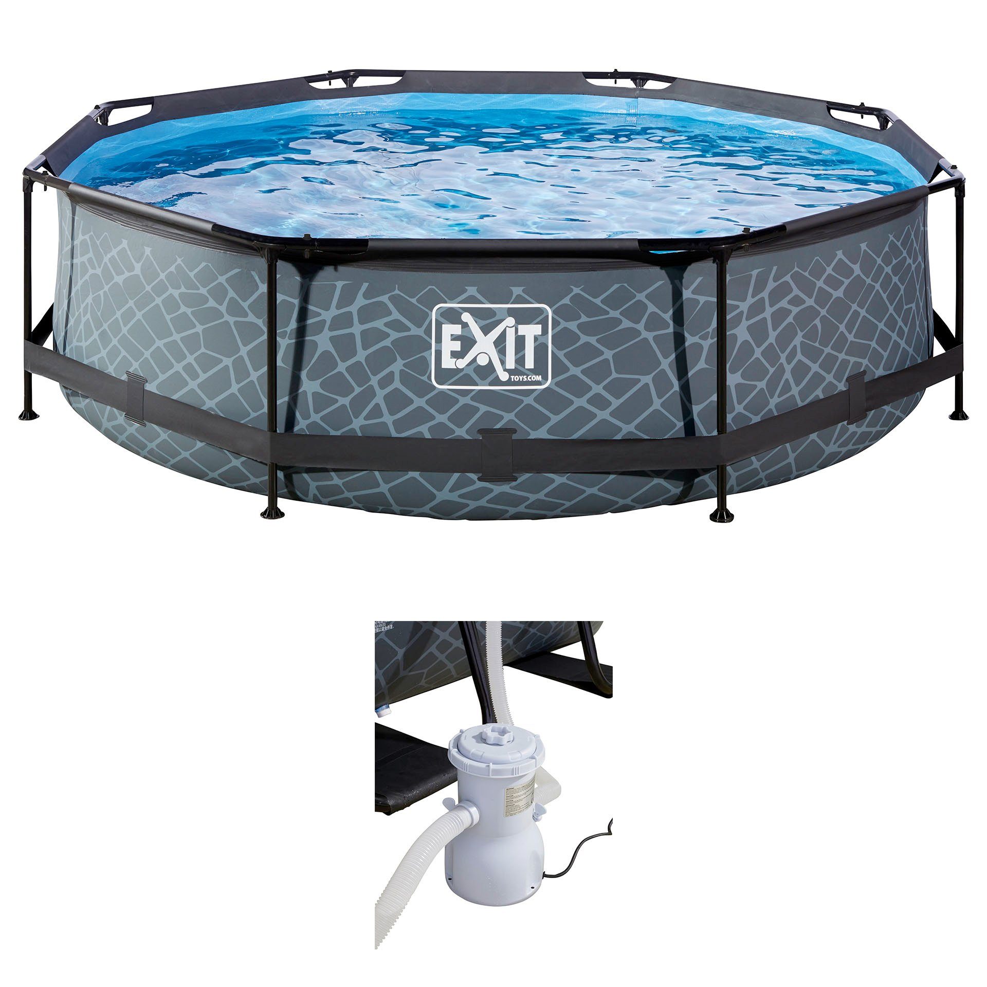 Exit Stahlrahmenpool-Set Wood Ø 300 cm x 76 cm Holzoptik Rund günstig online kaufen