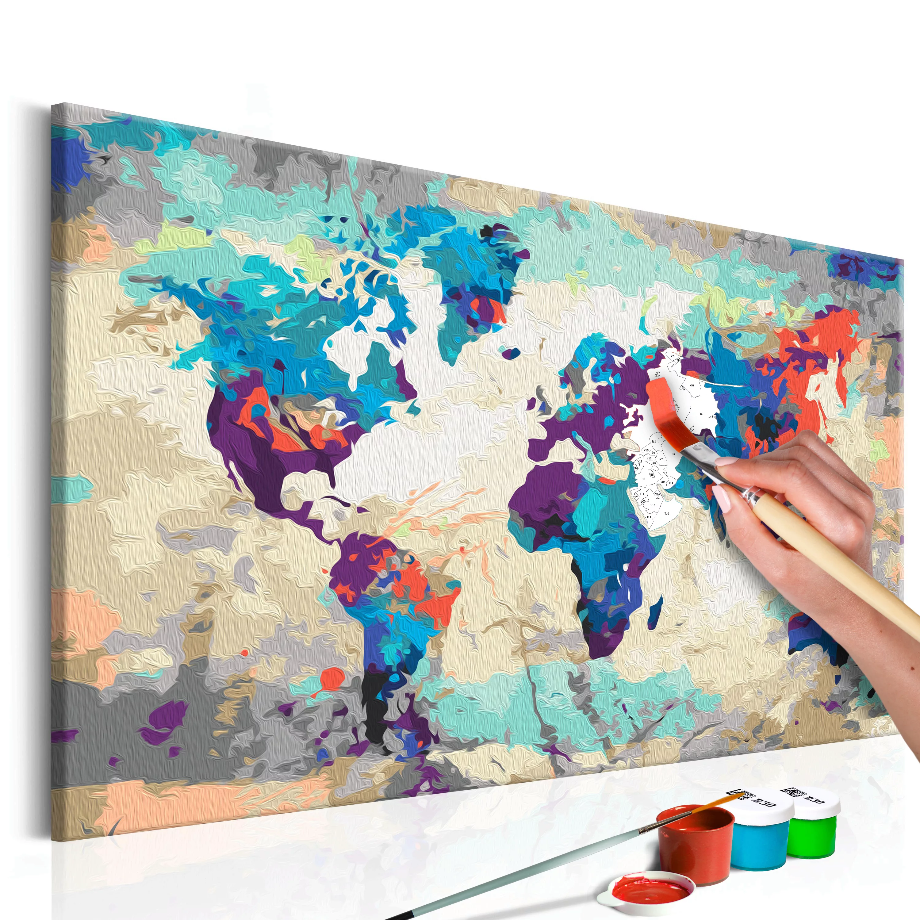 Malen Nach Zahlen - Weltkarte (blau & Rot) günstig online kaufen