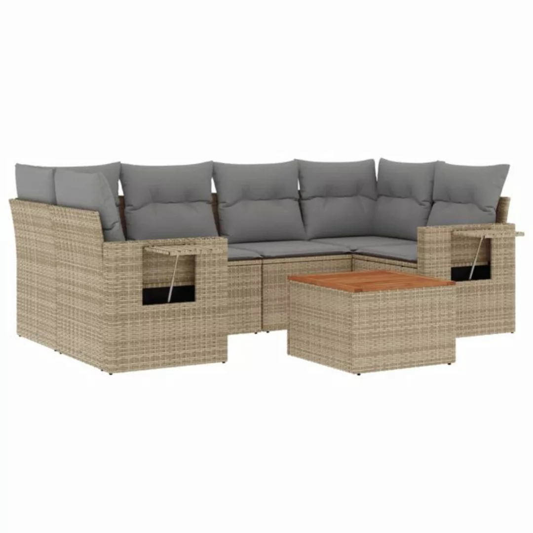 vidaXL Sofaelement 7-tlg. Garten-Sofagarnitur mit Kissen Beige Poly Rattan günstig online kaufen