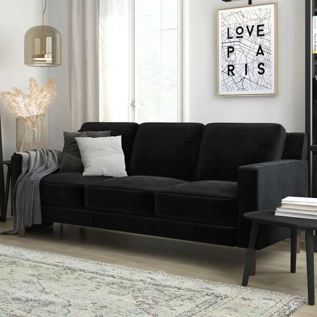 Sofa 3er Samt schwarz mit Armlehnen 195 cm breit - 80 cm tief günstig online kaufen