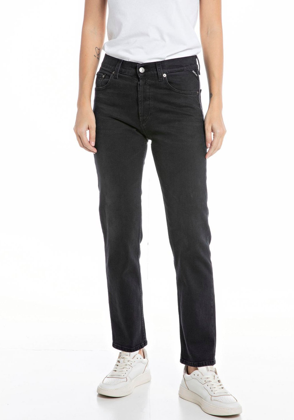 Replay Damen Jeans MAIJKE STRAIGHT - Straight Fit - Schwarz - Black Denim günstig online kaufen