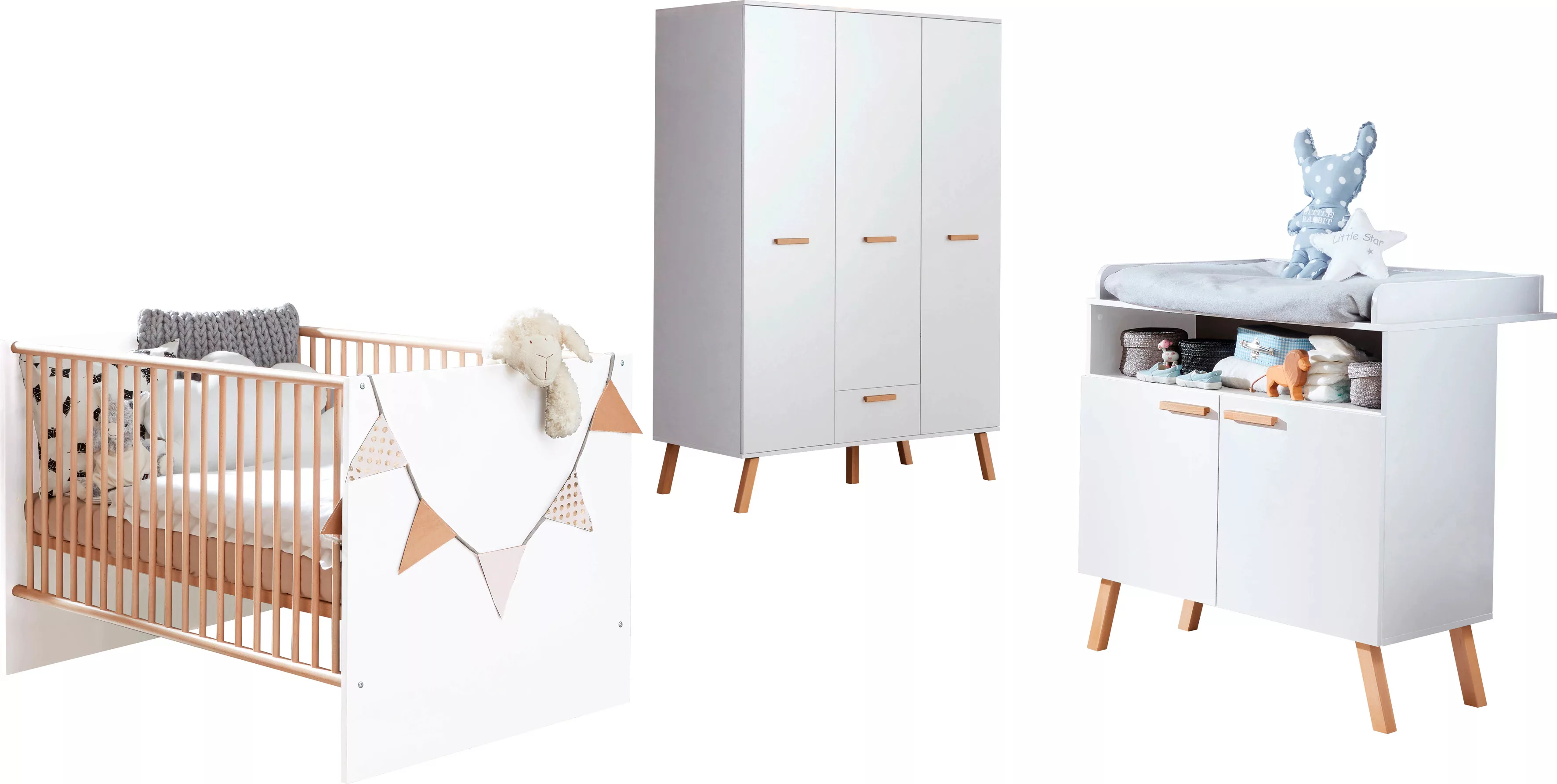 trendteam Babymöbel-Set "Mats", (Set, 3 tlg., Bett, Wickelkommode, Schrank) günstig online kaufen