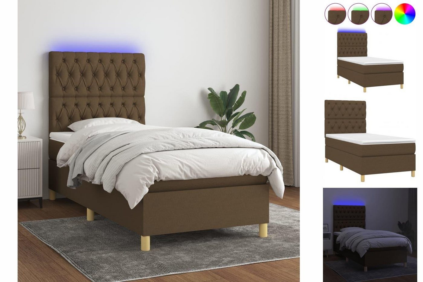 vidaXL Bett Boxspringbett mit Matratze & LED Dunkelbraun 80x200 cm Stoff günstig online kaufen