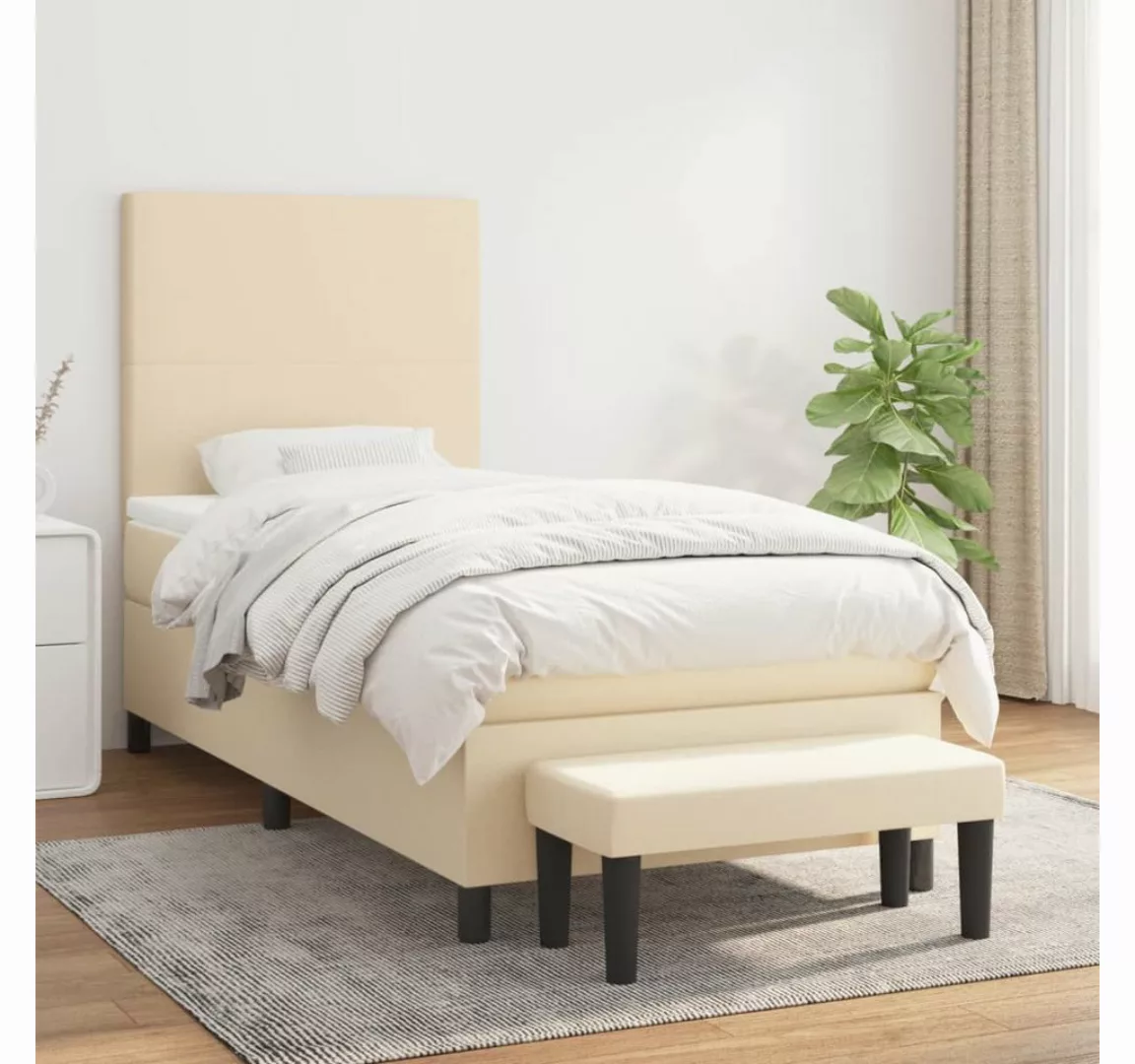 vidaXL Boxspringbett Boxspringbett mit Matratze Creme 100x200 cm Stoff Bett günstig online kaufen