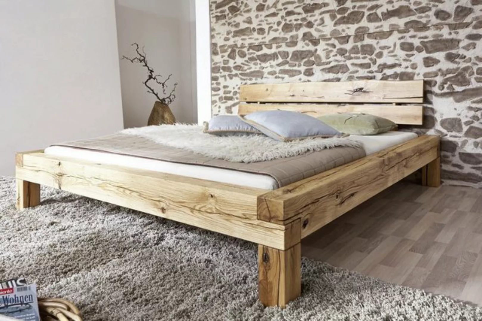 Main Möbel Massivholzbett Balkenbett 'Manuel' 160x200cm Wildeiche massiv günstig online kaufen