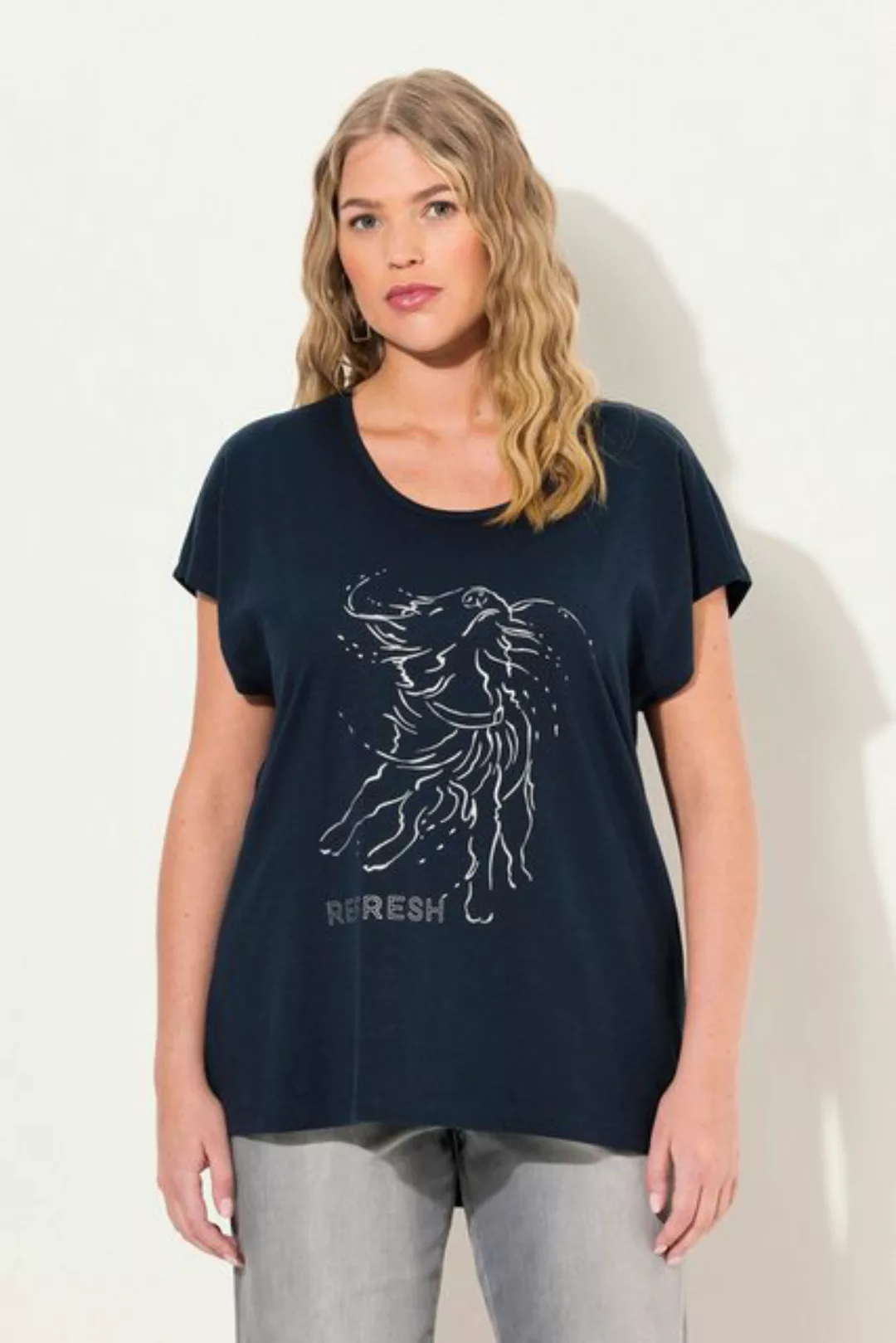 Ulla Popken Rundhalsshirt T-Shirt Metallic-Tiermotiv Oversized Rundhals günstig online kaufen