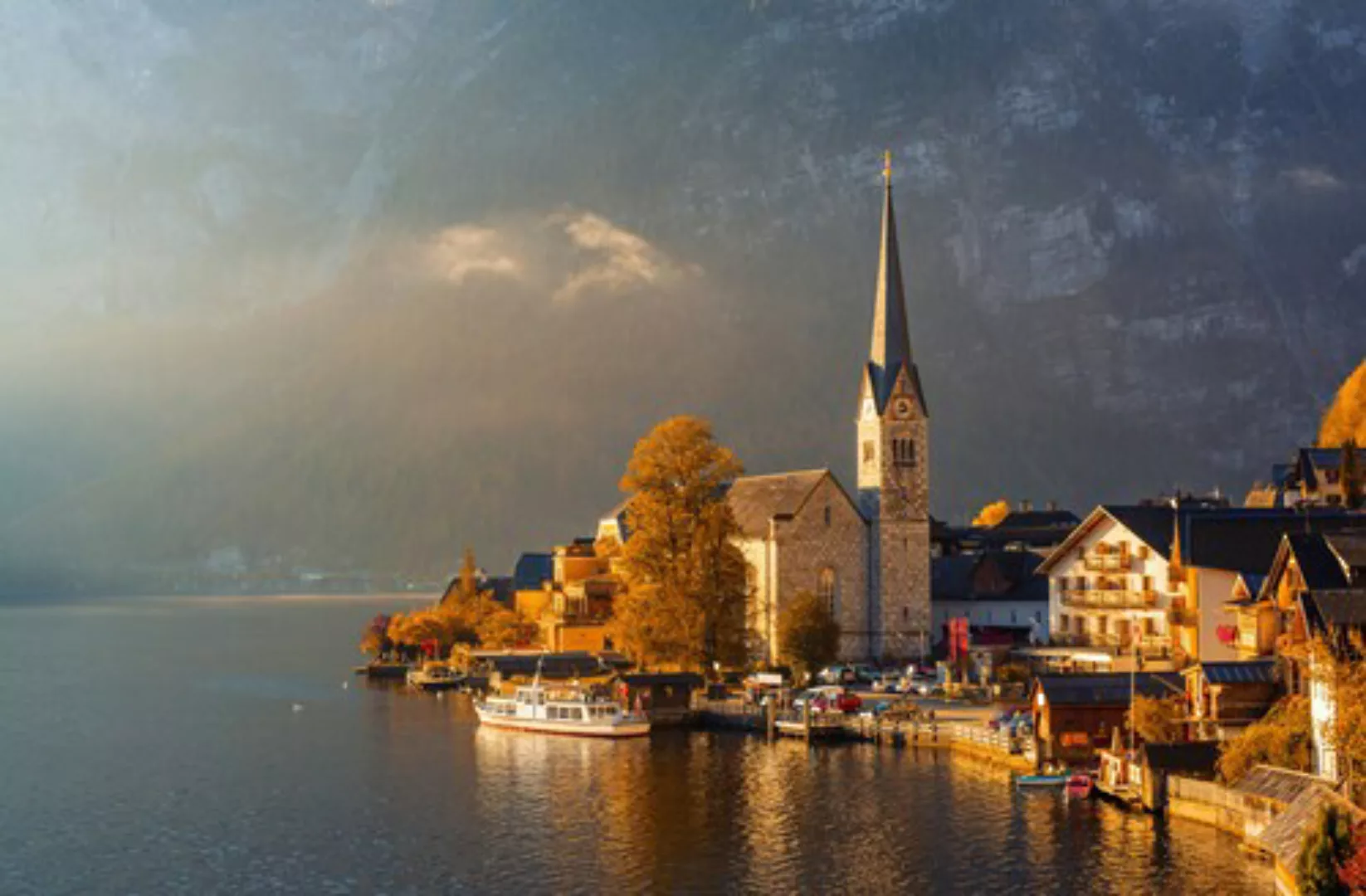 Papermoon Fototapete »HALLSATT-ALPEN DORF SALZKAMMERGUT SEE SALZ« günstig online kaufen