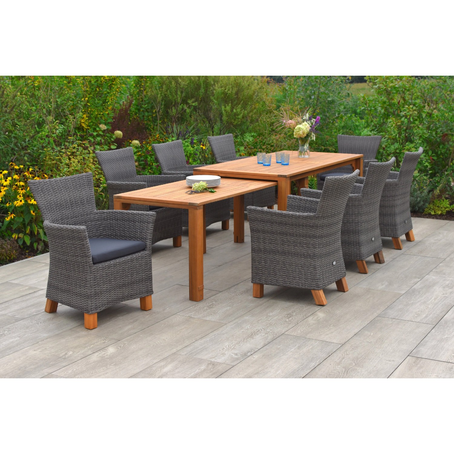 Merxx Toskana Set 9-tlg. 8 Sessel Flex-Gartentisch Ausziehbar Grau günstig online kaufen